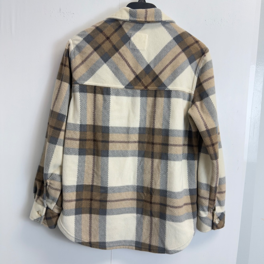 Thread & Supply Brown Beige Plaid Fleece Shacket Button Front Jacket Small - Picture 7 of 8
